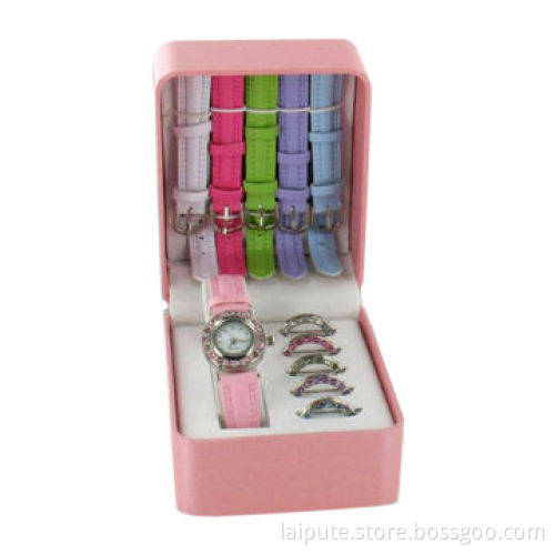 New Fashion Girls Interchangeable Strap Diamond Watch Set for Gift with Six Bands and Bracelet